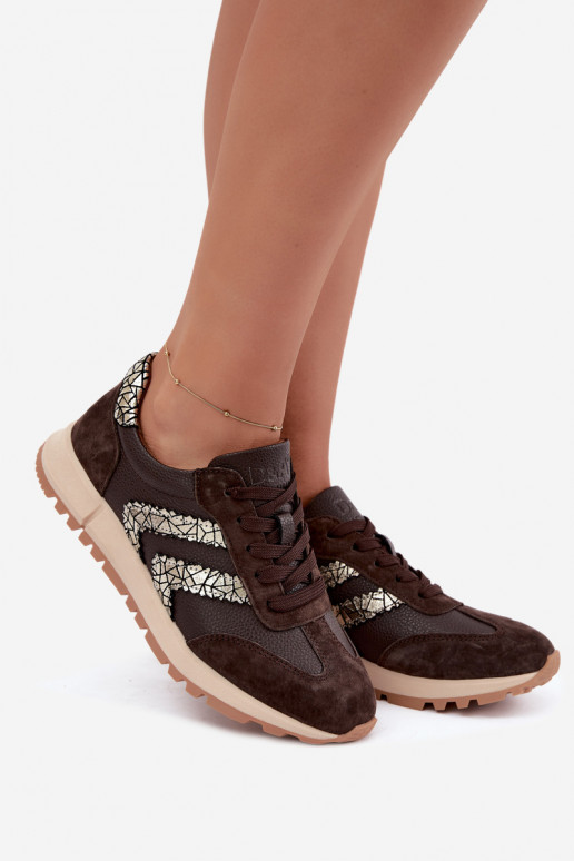 Damen-Sneaker aus Kunstveloursleder in Schokoladenfarbe D&A GR62-6015