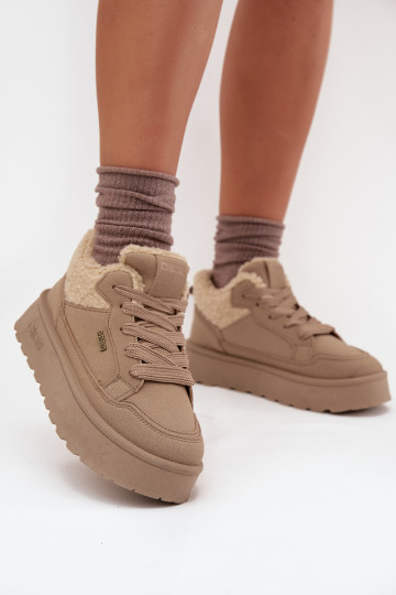 Schneestiefel Feminin mit einer Plattform mit Pelzmantel Typu Baranek Big Star SS274105 Beige
