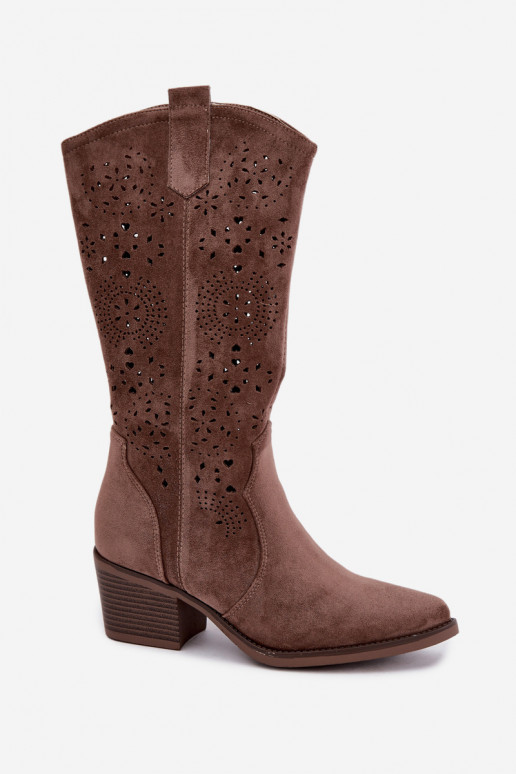 Garena braune Cowboy-Stiefel mit Ausschnitten