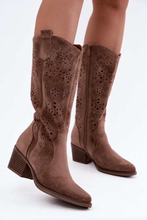 Garena braune Cowboy-Stiefel mit Ausschnitten