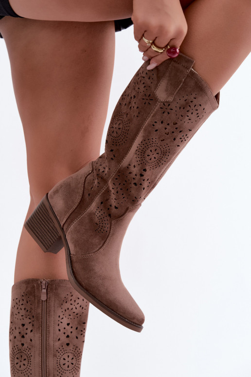 Garena braune Cowboy-Stiefel mit Ausschnitten