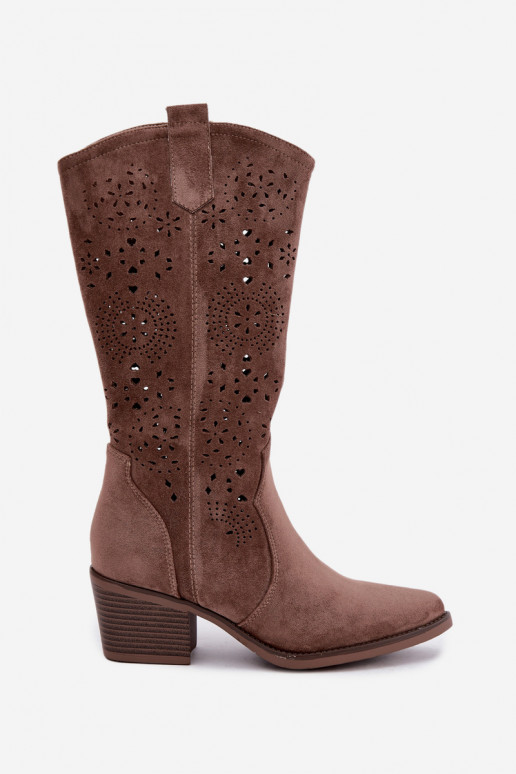 Garena braune Cowboy-Stiefel mit Ausschnitten