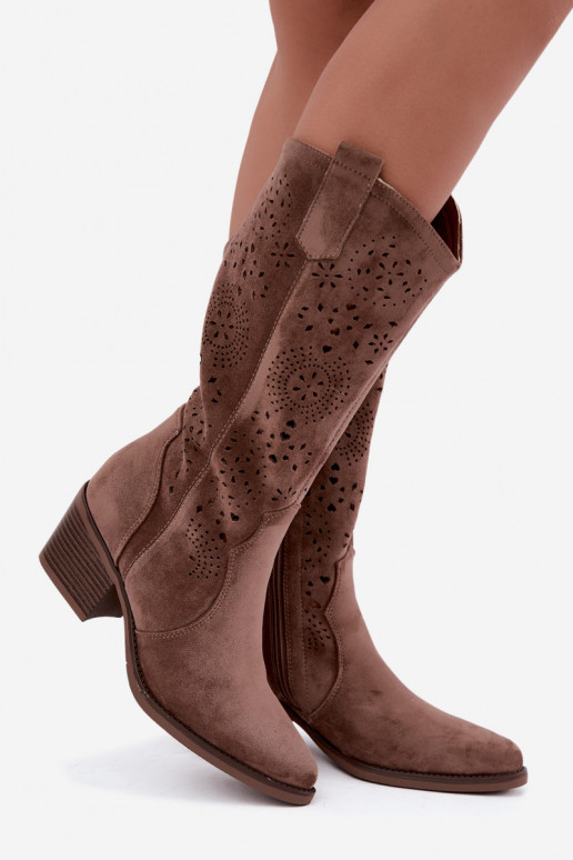 Garena braune Cowboy-Stiefel mit Ausschnitten