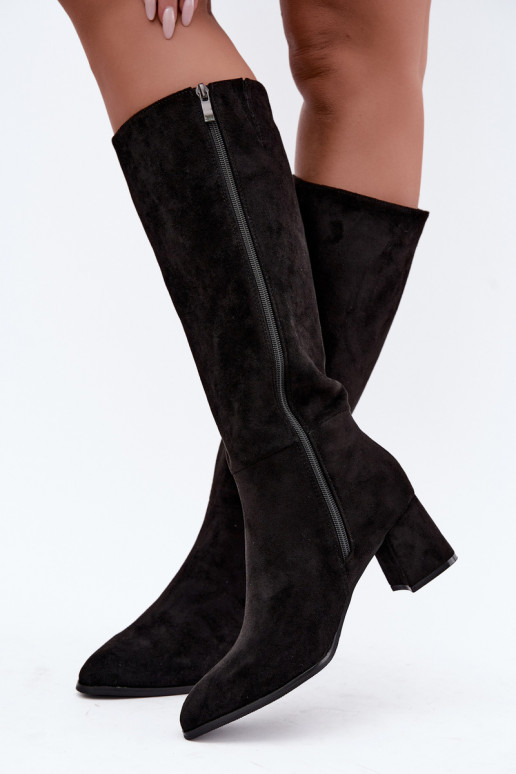 Isolierte Damenstiefel bis zum Knie mit Absatz in Schwarz Raleya