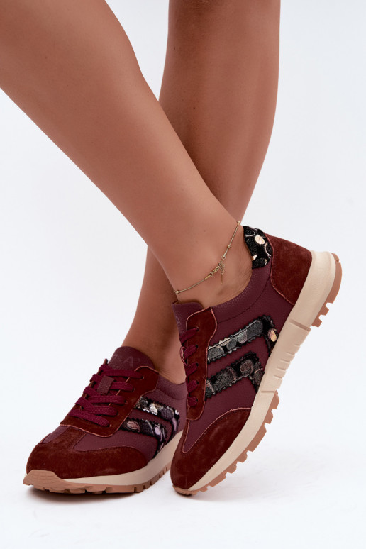 Damen Sneakers aus Kunstveloursleder D&A GR62-6015 in Bordeaux