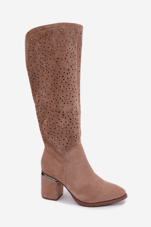 Lange Stiefel mit Ausschnitten und Absatz S.Barski HY62-8122 sand