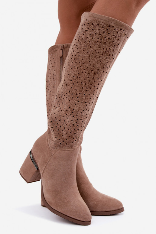 Lange Stiefel mit Ausschnitten und Absatz S.Barski HY62-8122 sand