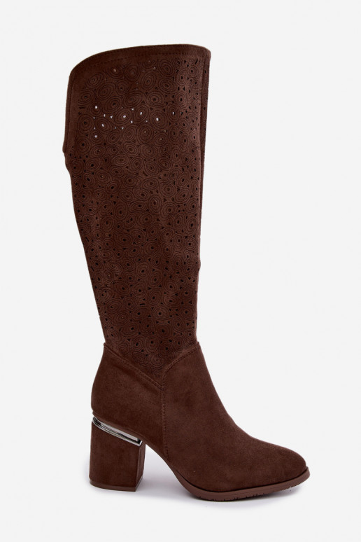 Lange Stiefel mit Ausschnitten und Absatz S.Barski HY62-8122 braun