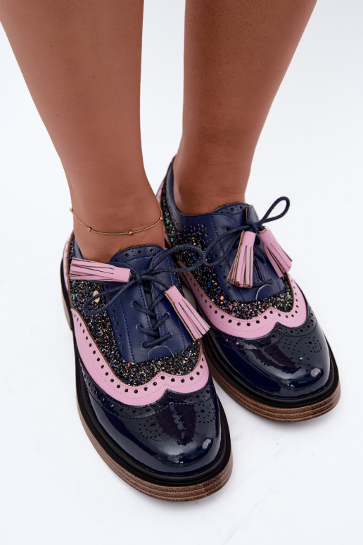 Damenlederschuhe mit Schnürsenkeln und Quasten Tai turiciejka K7816-17 in Dunkelblau