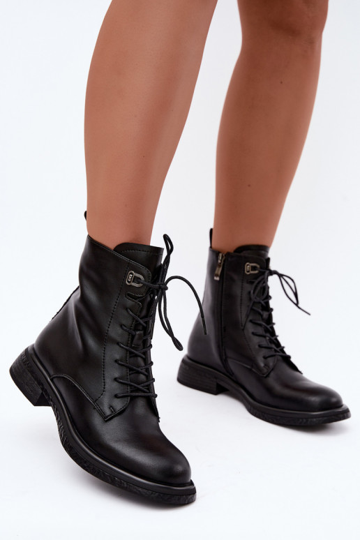 Wärmende Lederstiefeletten Tai turiciejka K7751-01 in Schwarz