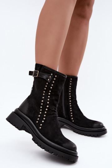 Wärmende Damenstiefeletten aus Kunstveloursleder mit Schnallen Tai turiciejka K7727-01 in Schwarz 2