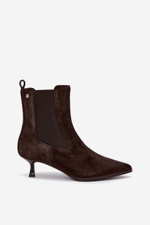 Wärmende Velourslederstiefel mit Absätzen Tai turiciejka K7756-02 in Schokolade