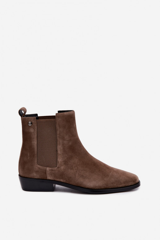 Wärmende stilvolle Kunstveloursleder-Stiefeletten Tai turiciejka K7758-04 in Sand