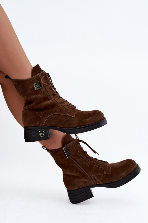 Warmes Damenstiefel aus Kunstveloursleder Vinceza 67044 braun