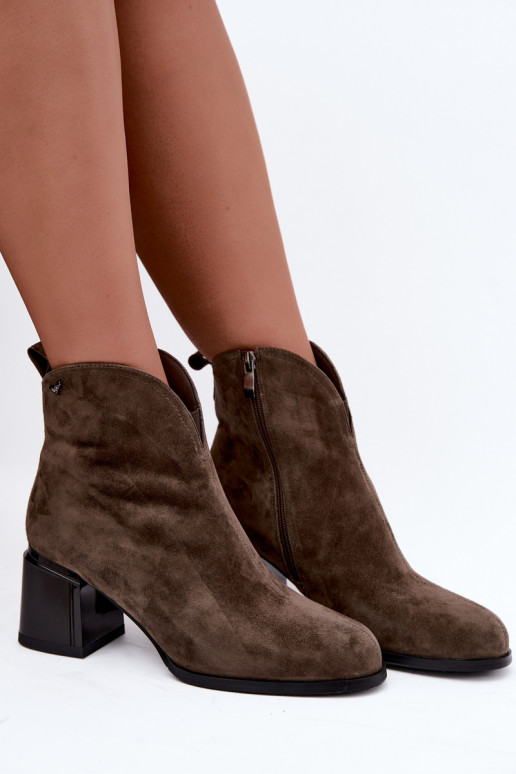 Kunstveloursleder Stiefel mit Absatz Vinceza 91178 khaki