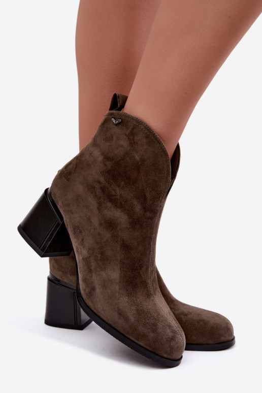 Kunstveloursleder Stiefel mit Absatz Vinceza 91178 khaki