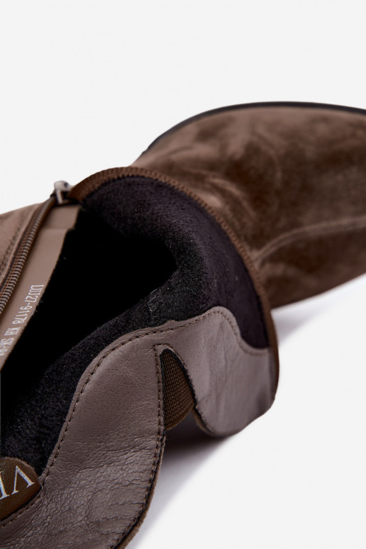 Kunstveloursleder Stiefel mit Absatz Vinceza 91178 khaki