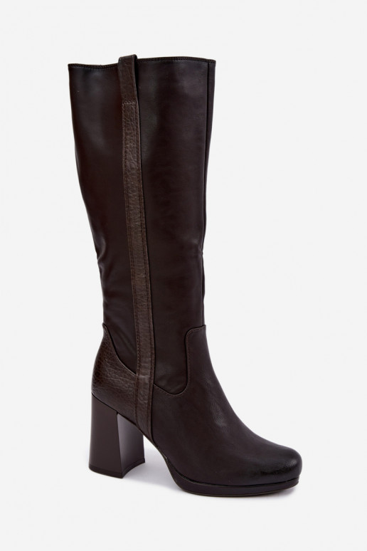 Warmes Langschaftstiefel mit Absatz schokolade Alessa