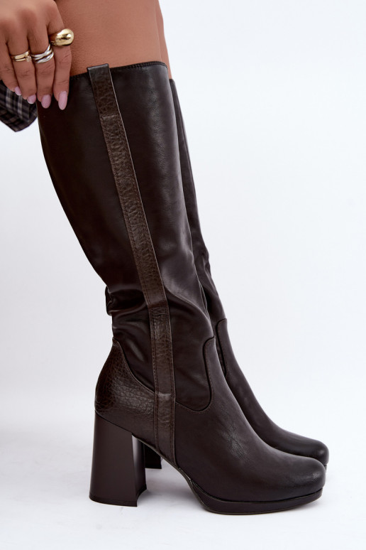 Warmes Langschaftstiefel mit Absatz schokolade Alessa