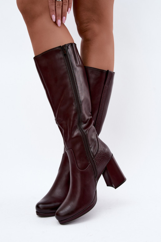 Warmes Langschaftstiefel mit Absatz bordeaux Alessa