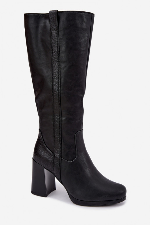 Warmes Langschaftstiefel mit Absatz schwarz Alessa