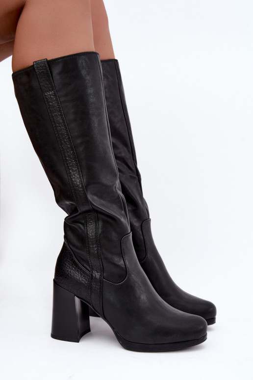 Warmes Langschaftstiefel mit Absatz schwarz Alessa
