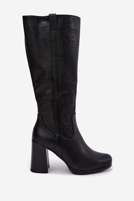 Warmes Langschaftstiefel mit Absatz schwarz Alessa