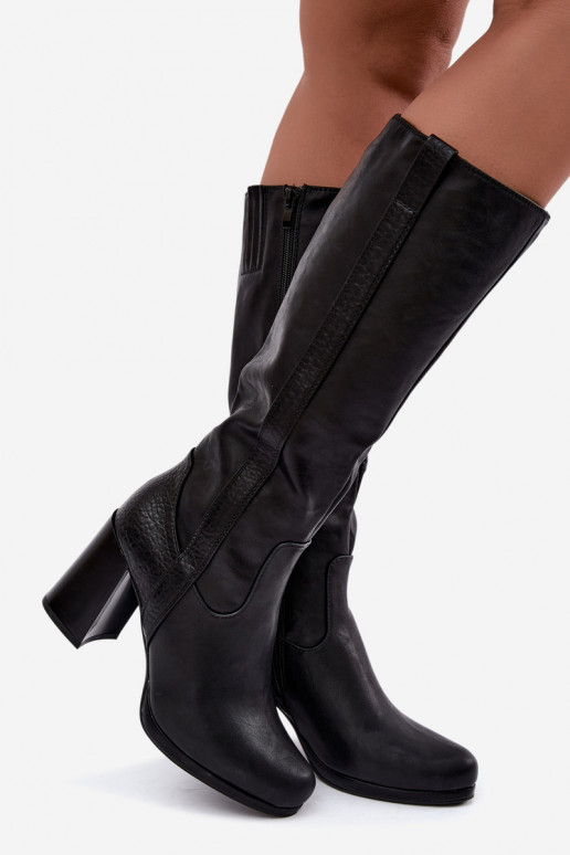 Warmes Langschaftstiefel mit Absatz schwarz Alessa