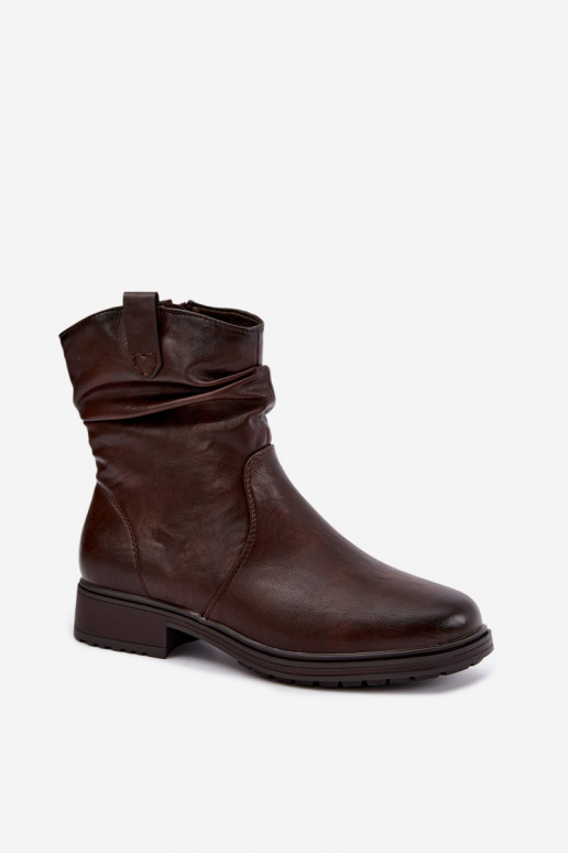 Wärmende Damen-Stiefeletten mit Falten in Schokolade