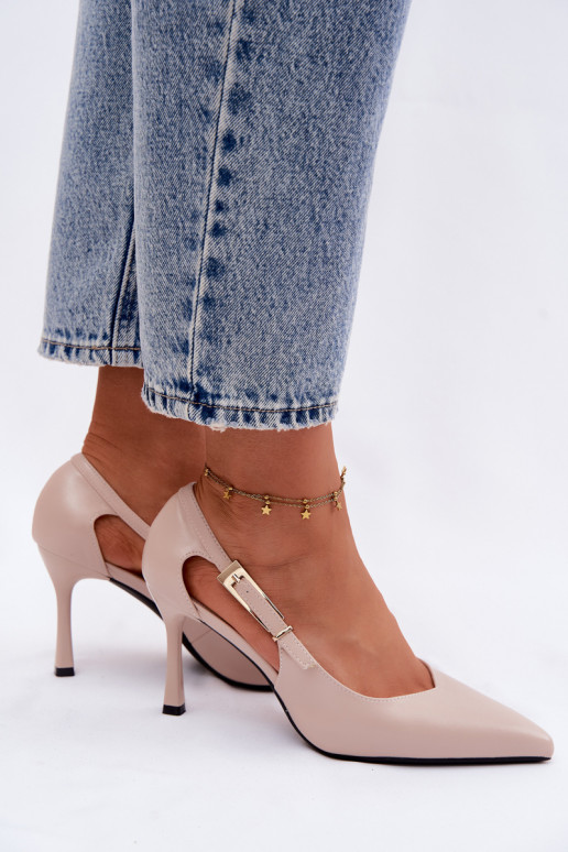 Beige High Heels mit Ausschnitten und Schnallen Vinceza 62288