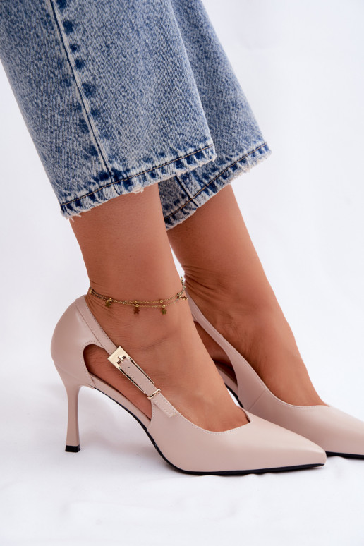 Beige High Heels mit Ausschnitten und Schnallen Vinceza 62288
