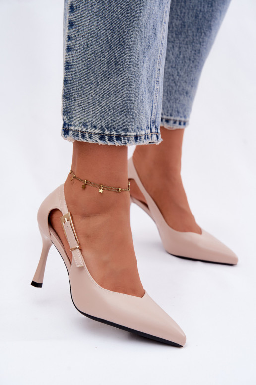 Beige High Heels mit Ausschnitten und Schnallen Vinceza 62288