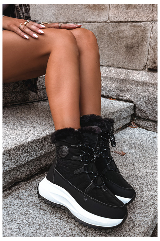 Damen Schneestiefel mit Plattform und Fell schwarz Big Star