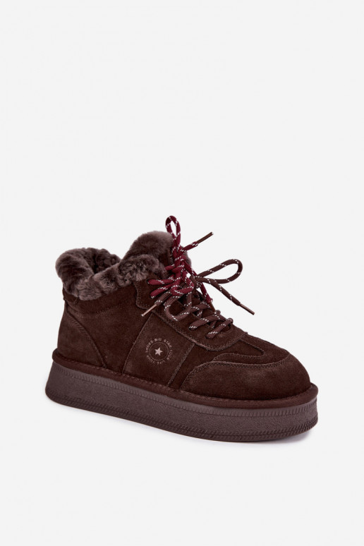Faux-Suede Schneestiefel für Damen mit Schnürsenkeln Big Star UU274312 in Schokoladenfarbe
