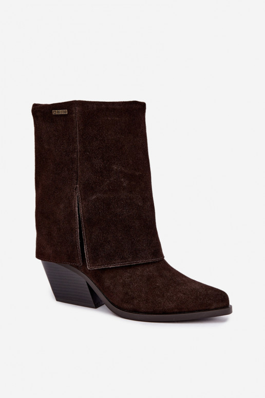 Cowboy-Stiefeletten mit Absatz aus natürlichem Wildleder mit besticktem Schaft Big Star UU274115 in Schokoladenfarbe
