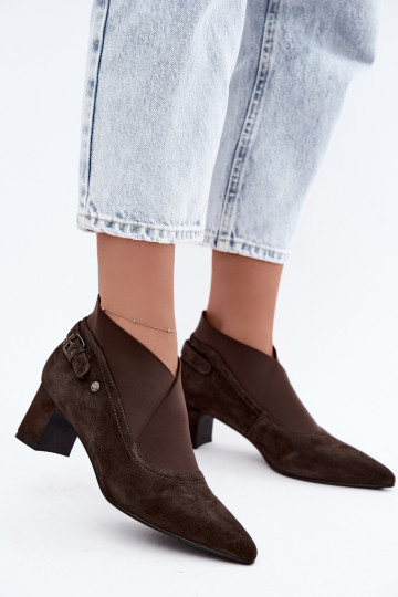 Warme Wildleder Stiefeletten mit Absatz Tai turiciejka K7691-02 in Schokoladenfarbe 2
