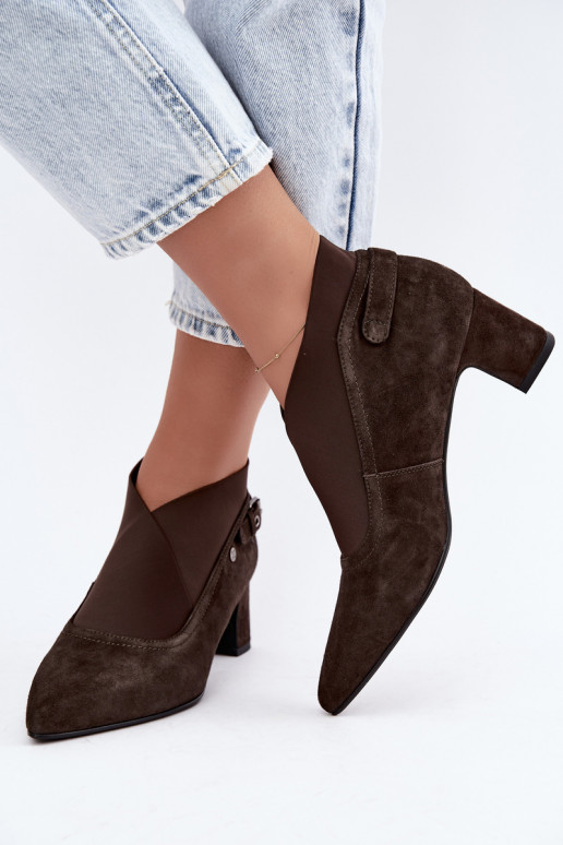 Warme Wildleder Stiefeletten mit Absatz Tai turiciejka K7691-02 in Schokoladenfarbe