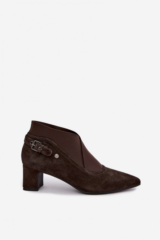 Warme Wildleder Stiefeletten mit Absatz Tai turiciejka K7691-02 in Schokoladenfarbe