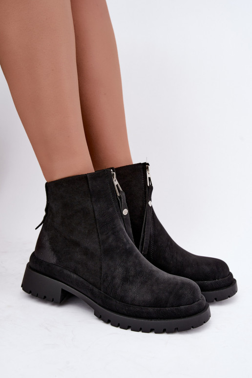Wärmende Wildleder Schuhe für Damen Tai turiciejka K7732-01 in Schwarz