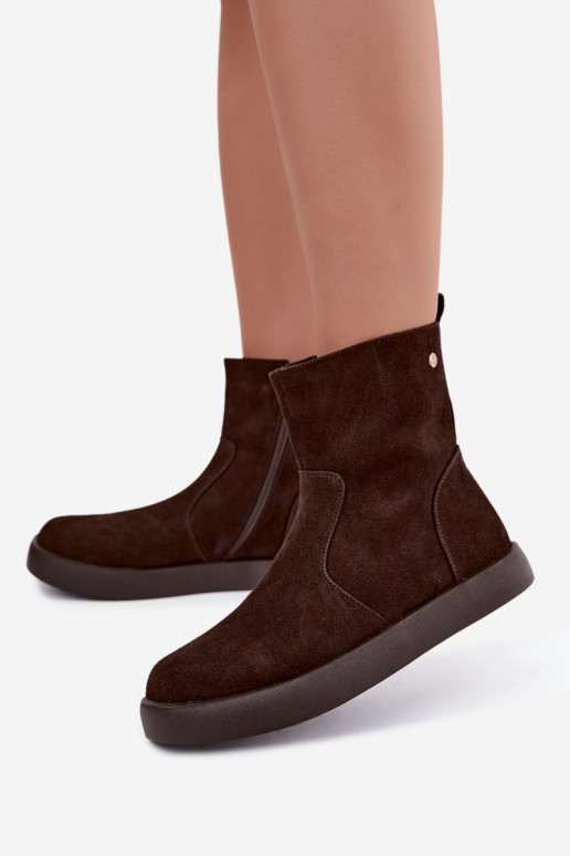 Wärmende Wildleder Schuhe für Damen Tai turiciejka K7800-02 in Schokoladenfarbe