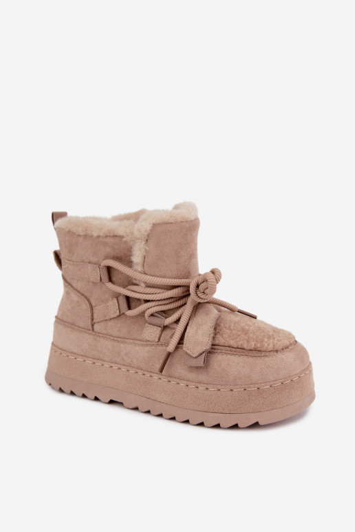 Beige Schnürstiefel für den Winter auf Plattform Coraliah