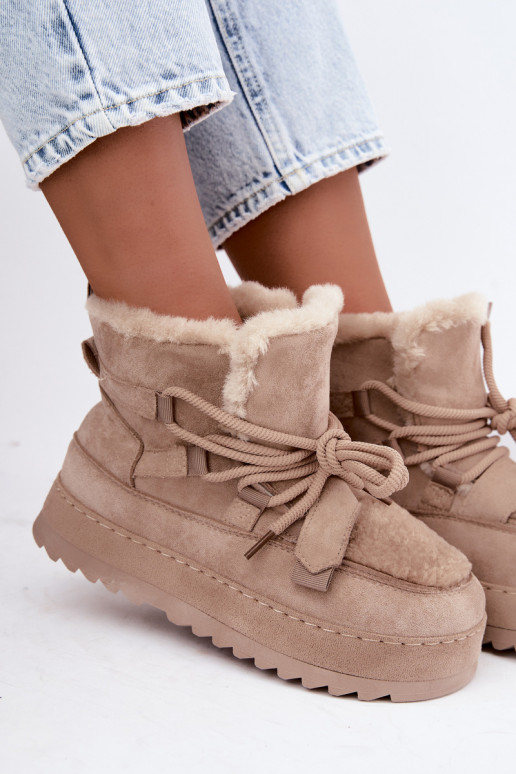 Beige Schnürstiefel für den Winter auf Plattform Coraliah