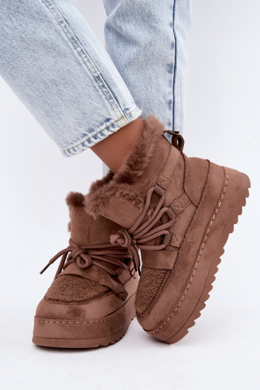 Braune Schnürstiefel für den Winter auf Plattform Coraliah