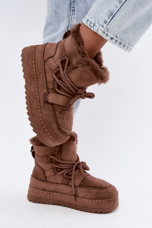 Braune Schnürstiefel für den Winter auf Plattform Coraliah