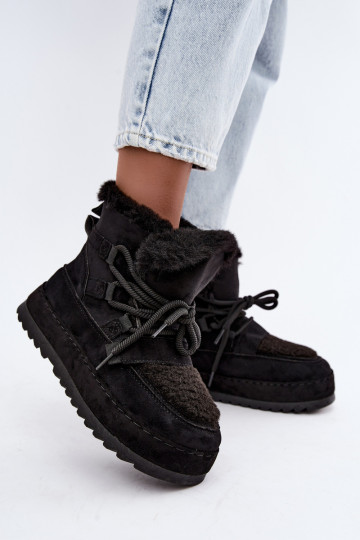 Schwarze Schnürstiefel für den Winter auf Plattform Coraliah