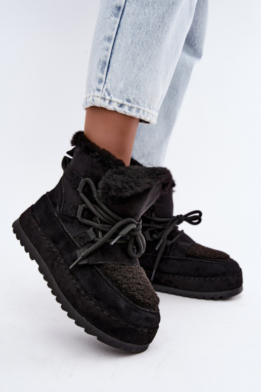 Schwarze Schnürstiefel für den Winter auf Plattform Coraliah