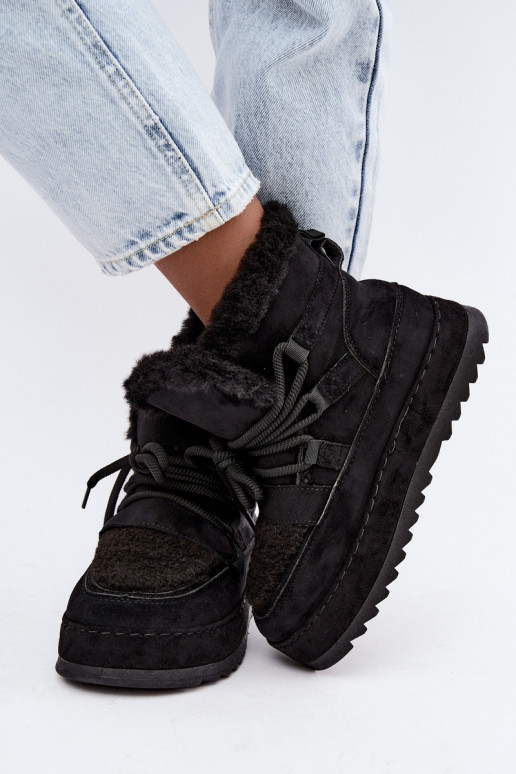 Schwarze Schnürstiefel für den Winter auf Plattform Coraliah