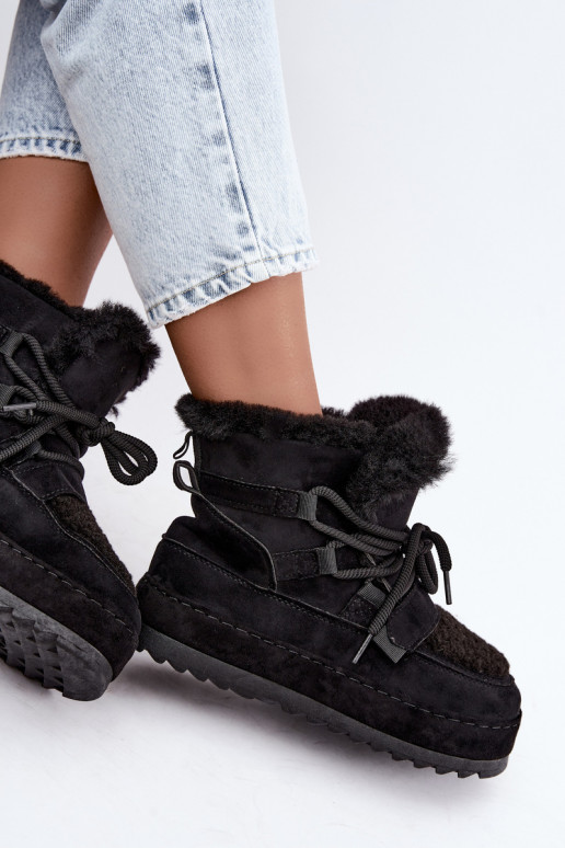 Schwarze Schnürstiefel für den Winter auf Plattform Coraliah