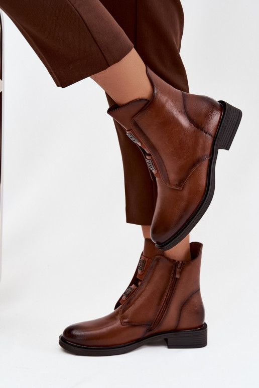 Damen isolierte braune Stiefeletten mit niedrigem Absatz Tavressa