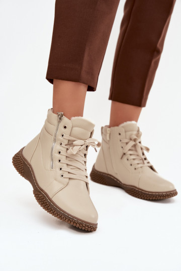 Damen isolierte sandfarbene Stiefeletten mit Kunstfell innen Ulverina